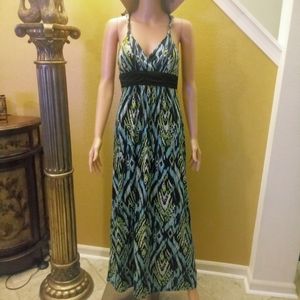 Blue and black v cut maxi dress medium